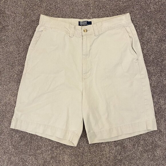 Polo Ralph Lauren Men's Chino Shorts Size 32 Ivory Cotton 8" Inseam Pockets EUC - Picture 2 of 16